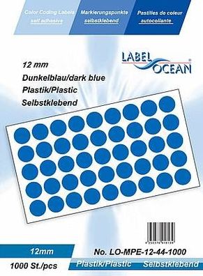 1000 Markierungspunkte, 12mm, Plastik, dunkelblau von LabelOcean