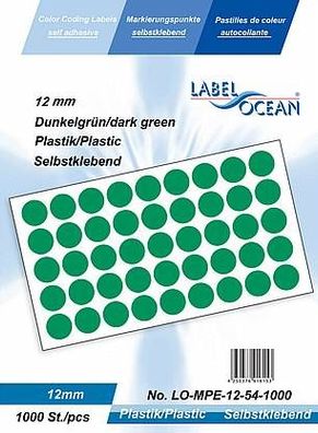 1000 Markierungspunkte, 12mm, Plastik, dunkelgrün von LabelOcean