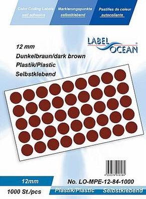 1000 Markierungspunkte, 12mm, Plastik, dunkelbraun von LabelOcean
