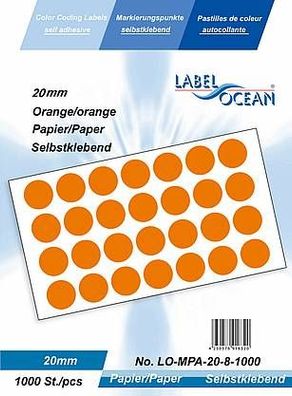 1000 Markierungspunkte, 20mm, Papier, orange von LabelOcean