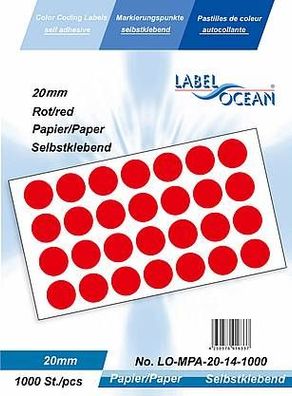 1000 Markierungspunkte, 20mm, Papier, rot von LabelOcean