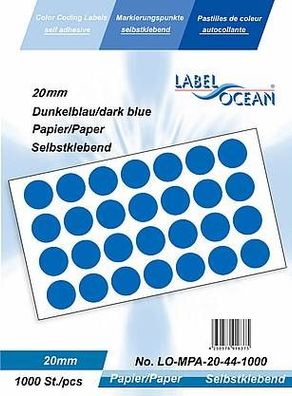 1000 Markierungspunkte, 20mm, Papier, dunkelblau von LabelOcean