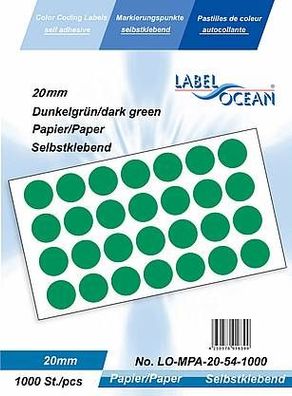 1000 Markierungspunkte, 20mm, Papier, dunkelgrün von LabelOcean