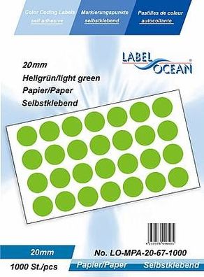 1000 Markierungspunkte, 20mm, Papier, hellgrün von LabelOcean