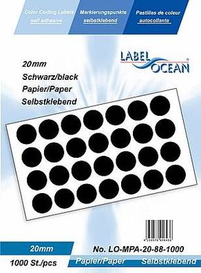1000 Markierungspunkte, 20mm, Papier, schwarz von LabelOcean