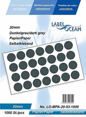1000 Markierungspunkte, 20mm, Papier, dunkelgrau von LabelOcean