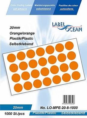 1000 Markierungspunkte, 20mm, Plastik, orange von LabelOcean