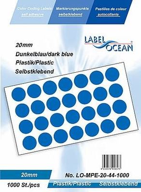 1000 Markierungspunkte, 20mm, Plastik, dunkelblau von LabelOcean