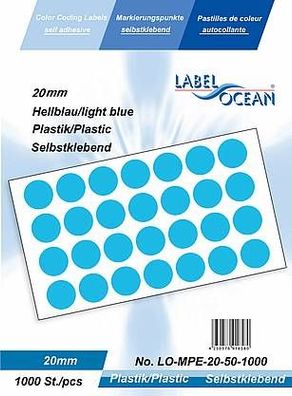 1000 Markierungspunkte, 20mm, Plastik, hellblau von LabelOcean