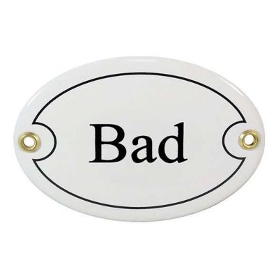 Email Emaille Bad Badezimmer Tür Türschild Oval Weiß Schwarz Metallschild 10cm x 7cm