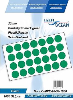 1000 Markierungspunkte, 20mm, Plastik, dunkelgrün von LabelOcean