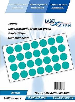 1000 Markierungspunkte, 20mm, Papier, leuchtgrün von LabelOcean