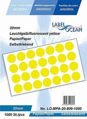 1000 Markierungspunkte, 20mm, Papier, leuchtgelb von LabelOcean