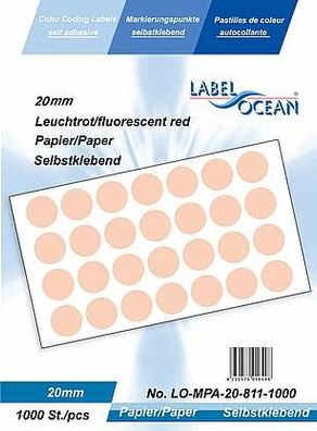 1000 Markierungspunkte, 20mm, Papier, leuchtrot von LabelOcean