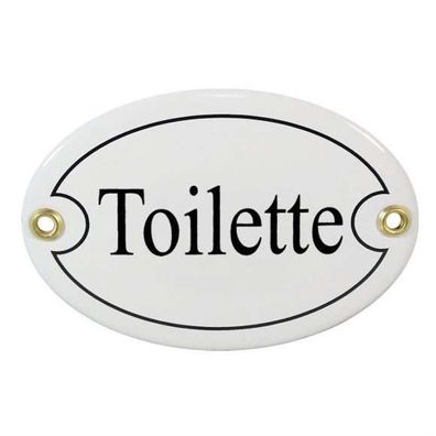 Email Emaille WC Toilette Türschild Oval Weiß Schwarz Metallschild 10cm x 7cm