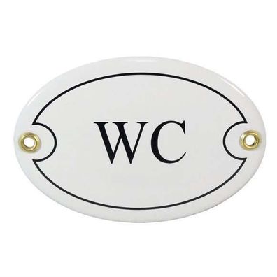 Email Emaille "WC" Toilette Tür Türschild Oval Weiß Schwarz Metallschild 10cm x 7cm