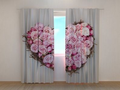 Fotogardine Blumen Herz, Vorhang bedruckt, Fotodruck, Fotovorhang, nach Maß