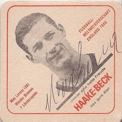 Max Lorenz DFB WM 1966 Haake-Beck Bierdeckel Original Signiert + A22313
