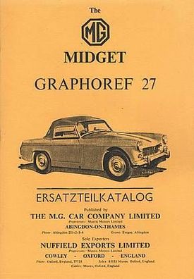 Ersatzteilliste MG Midged ( Graphoref 27 )Auto, PKW, Oldtimer, Klassiker
