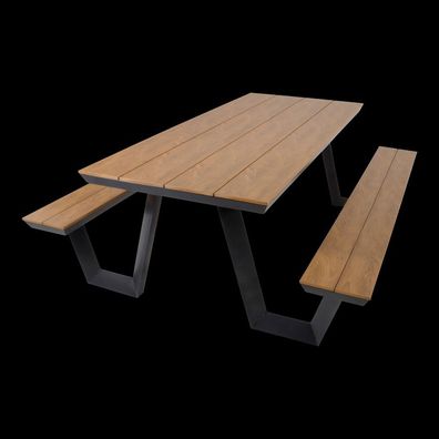 Picknick-Set Bank mit Tisch rechteckig 200cm Aluminium Polywood