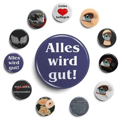 Button Anstecker Ansteckbutton Pin Alles wird gut Herz Katze Blume u.a. diverse 25mm