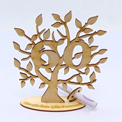 Lebensbaum Zahl 60, Geburtstagsgeschenk, Hochzeitsgeschenk, 16 cm, Geldgeschenk