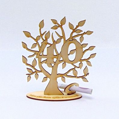 Lebensbaum zum 40. Geburtstag, Geburtstagsgeschenk, 16 cm, Holz, Geldgeschenk