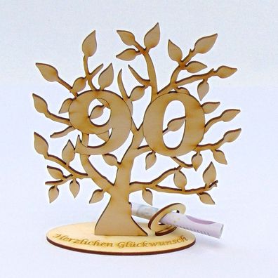 Lebensbaum Zahl 90, Geburtstagsgeschenk, Herzlichen Glückwunsch, 16 cm, Geldgeschenk
