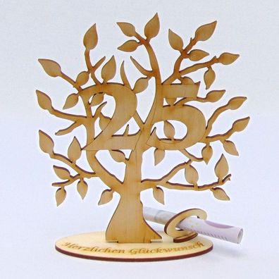 Lebensbaum Zahl 25, Geburtstagsgeschenk, Silberhochzeit, 16 cm, Geldgeschenk