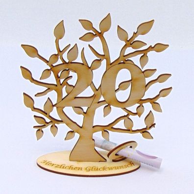 Lebensbaum Zahl 20, Geschenk zum 20. Geburtstag, 16 cm, Geldgeschenk