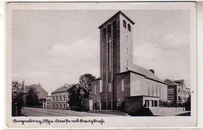 53619 Ak Angerburg in Ostpreussen Straße mit Kreuzkirche um 1940