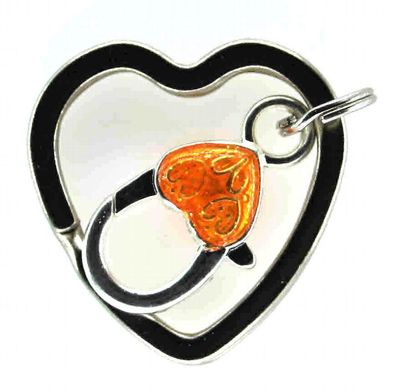 1 Herz an 1 Herz Schlüsselring Chrom Karabiner Orange