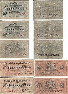 2 Noten Wiesbaden Notgeld 5 Scheine 1917 und 1919, gute Erhaltung, echte Noten