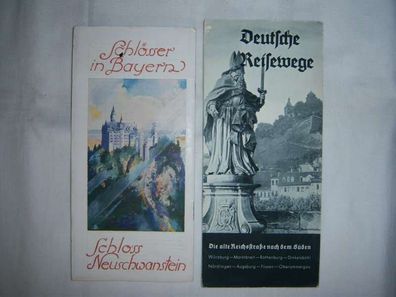 2 Faltprospekte Schlösser in Bayern + Deutsche Reisewege ... nach dem Süden , um 1929