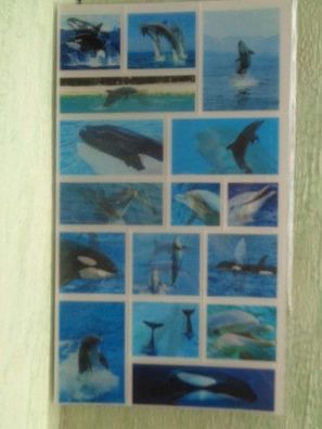 3D Wackel-Stickerbogen Fische Waale Delphin Delfin ca 20 x 11cm