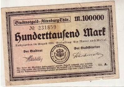 Banknote Inflation 100000 Mark Stadt Altenburg August 1923