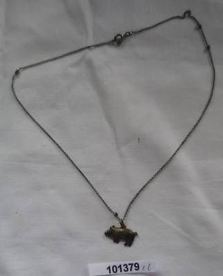 alte Damen Halskette mit kleinem Glücksschwein aus 835er Silber um 1930