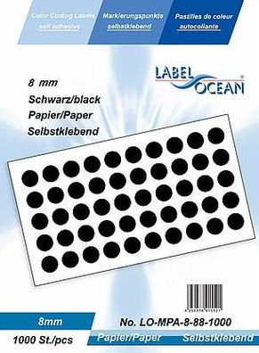 1000 Markierungspunkte, 8mm, Papier, schwarz von LabelOcean