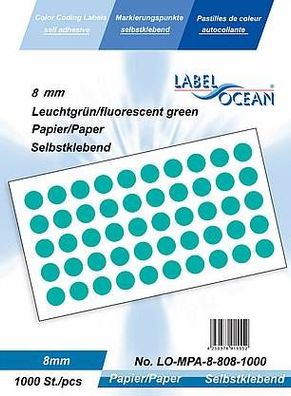 1000 Markierungspunkte, 8mm, Papier, leuchtgrün von LabelOcean