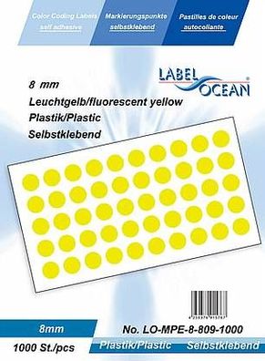 1000 Markierungspunkte, 8mm, Papier, leuchtgelb von LabelOcean