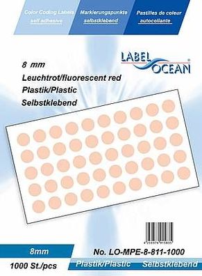 1000 Markierungspunkte, 8mm, Papier, leuchtrot von LabelOcean