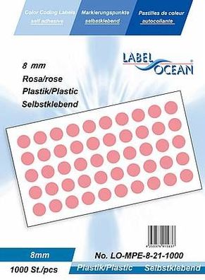 1000 Markierungspunkte, 8mm, Plastik, rosa von LabelOcean