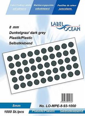 1000 Markierungspunkte, 8mm, Plastik, dunkelgrau von LabelOcean