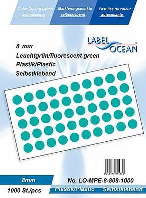 1000 Markierungspunkte, 8mm, Plastik, leuchtgrün von LabelOcean