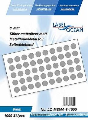 1000 Markierungspunkte, 8mm, Plastik, silbermatt von LabelOcean