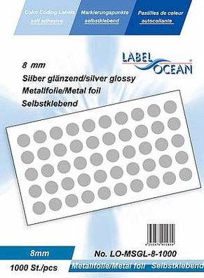 1000 Markierungspunkte, 8mm, Plastik, silberglänzend von LabelOcean