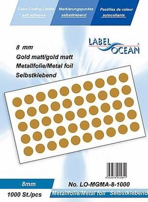 1000 Markierungspunkte, 8mm, Plastik, gold matt von LabelOcean