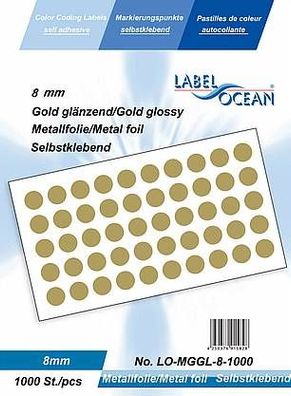 1000 Markierungspunkte, 8mm, Plastik, gold glänzend von LabelOcean