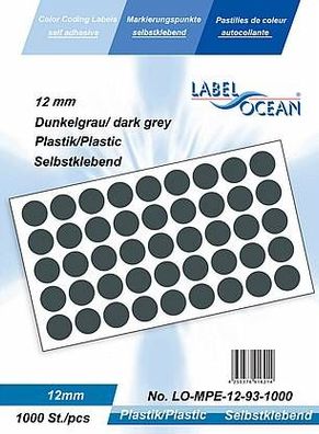 1000 Markierungspunkte, 12 mm, Plastik, dunkelgrau von LabelOcean