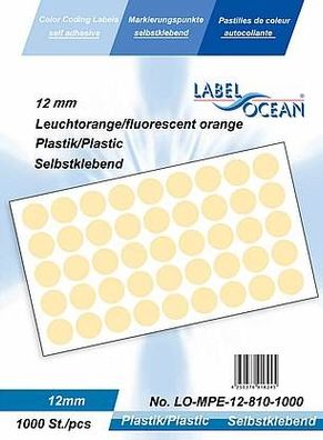 1000 Markierungspunkte, 12 mm, Plastik, leuchtorange von LabelOcean